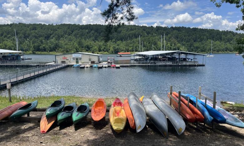 The marina at Lake Ouachita State Park offers boat, kayak rentals and more. 
